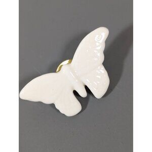 Vintage White Porcelain Butterfly Pin Brooch Classic